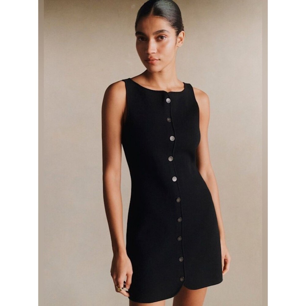 NWOT Sezane Classic Black Button-Front Sleeveless Knit Cotton CHARLIE Dress